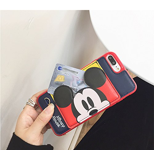 Product Cover Pink Red Mickey Mouse Soft Silicone Leather Case with Card Holder Stand for iPhone 7 Plus / 8 Plus 7+ 8+ 7Plus 8Plus Large Size Disney Cartoon Protective Cute Lovely Gift Kids Girls Little Girls
