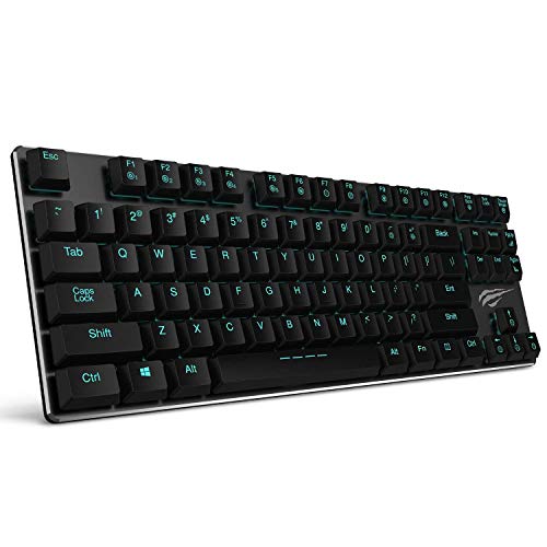 Product Cover Mechanical Keyboard HAVIT Backlit Wired Gaming Keyboard Extra-Thin & Light, Kailh Latest Low Profile Blue Switches, 87 Keys N-Key Rollover (Black)