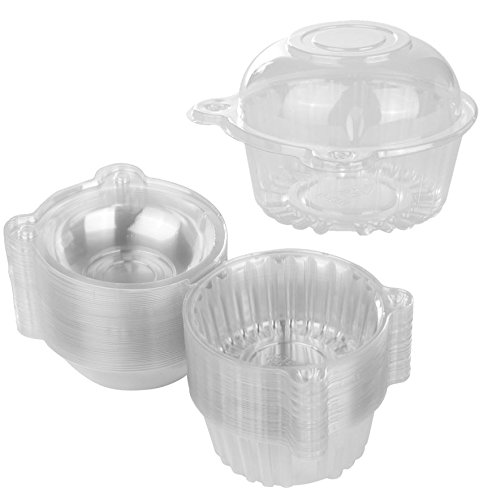 Product Cover 100 Single Individual Cupcake Muffin Holders Clear Plastic Cupcake Dome Holders, Cupcake Pods Carrier Case Boxes With Resealable Lids