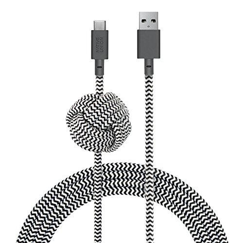 Product Cover Native Union Night Cable USB-C to USB-A - 10ft Ultra-Strong Charging Cable with Weighted Knot for Samsung Galaxy Note 9 / S9, Sony XZ, LG V20 / G7, HTC 10 / U12+, Google Pixel 2/3 and More (Zebra)