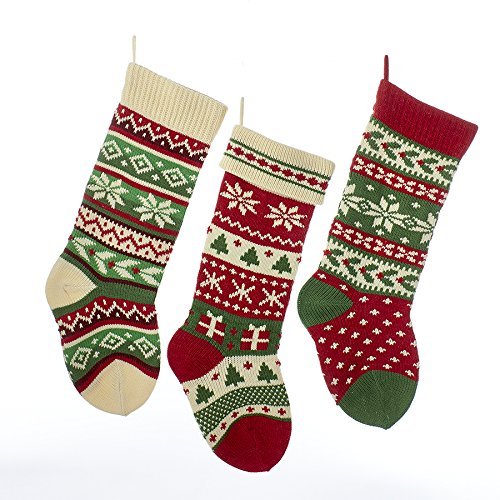Product Cover Kurt Adler Heavy Knit Snowflake and Chrismas Tree Stocking - 3 Assorted
