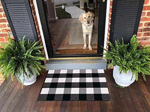 Product Cover Ukeler Retro Farmhouse Doormat 2×3- Cotton Buffalo Plaid Rugs Tartan Checkered Layered Door Mats Outdoor Hand-Woven Washable Rag Throw Rugs for Front Porch/Kitchen/Sink/Bathroom/Entry Way