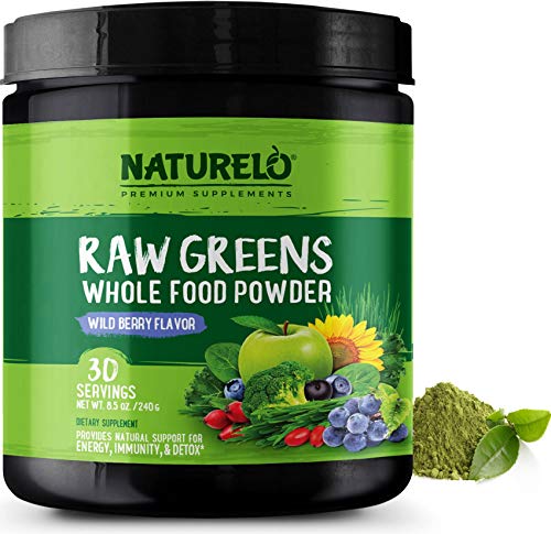 Product Cover NATURELO Raw Greens Superfood Powder - Supplement to Boost Energy, Detox, Enhance Health - Organic Spirulina & Wheat Grass - Whole Food Vitamins from Fruit & Vegetable Extracts - 30 Servings