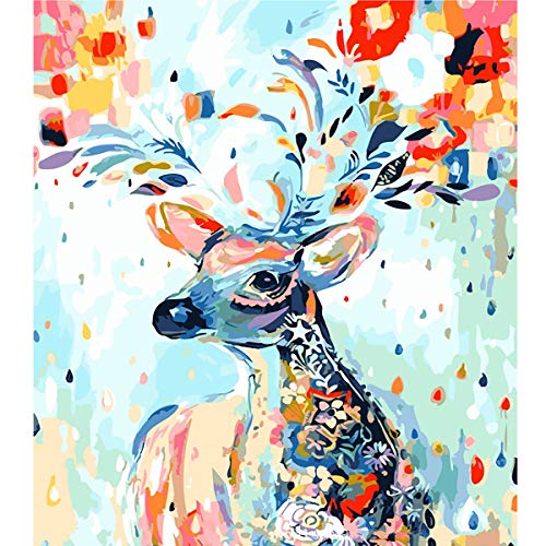 Product Cover YXQSED [Wooden Framed]DIY Oil Painting, Paint by Number Kits Home Decor Wall Pic Value Gift-Painted Deer 16X20 Inch