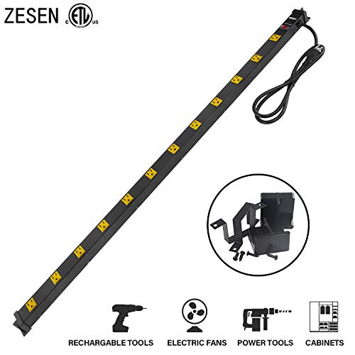 Product Cover ZESEN 12 Outlet Heavy Duty Workshop Metal Power Strip Surge Protector with 4ft Heavy Duty Cord, ETL Certified, Black