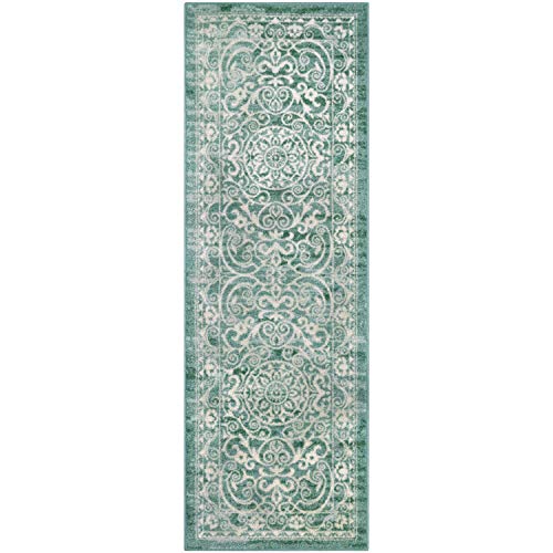 Product Cover Runner Rug, Maples Rugs [Made in USA][Pelham] 2' x 6' Non Slip Hallway Entry Area Rug for Living Room, Bedroom, and Kitchen - Light Spa