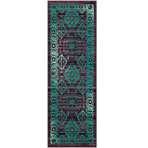 Product Cover Maples Rugs Georgina Traditional Runner Rug Non Slip Hallway Entry Carpet [Made in USA], 2 x 6, Winberry/Teal