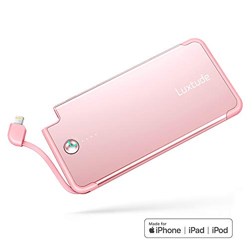 Product Cover Luxtude PowerEasy 5000mAh Ultra Slim Portable Charger for iPhone, Apple Certified Power Bank with Built in Lightning Cable, Fast Charging External Battery Pack for iPhone and iPad (Rose Gold)