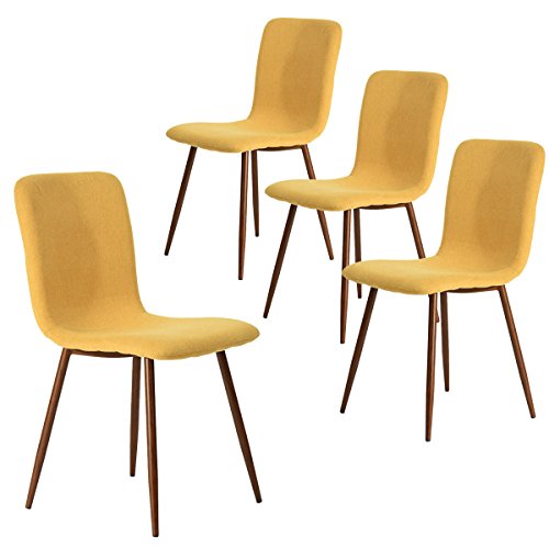 Product Cover Coavas Dining Chairs Set of 4, Kitchen Chairs with Fabric Cushion Seat Back, Modern Mid Century Living Room Side Chairs with Sturdy Metal Legs for Kitchen Dining Room,Yellow