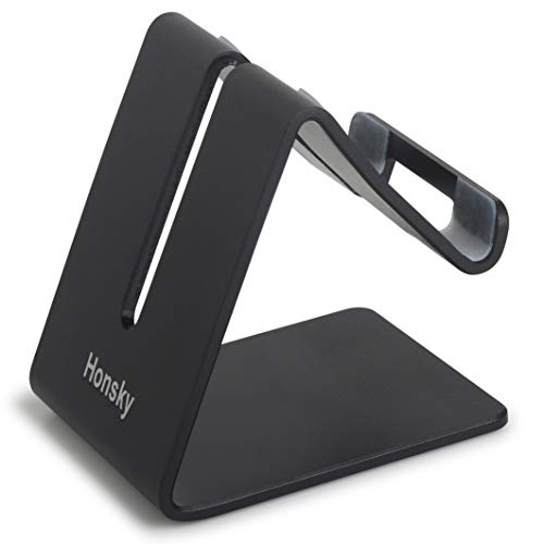 Product Cover Honsky New Version Solid Aluminum Cell Phone Tablet Desk Charging Stand, Universal Display Desktop Holder Cradle, Compatible with iPhone iPad Mini Android Home Office Travel Kitchen, Black