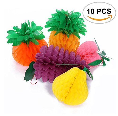 Product Cover Sc0nni 10PCS Waterproof Classic Designs Paper Fruit,Tissue Fruit Decorations Including Apple/Pear/Strawberry/Pomegranate/Orange With Hanging rope.(Color random)
