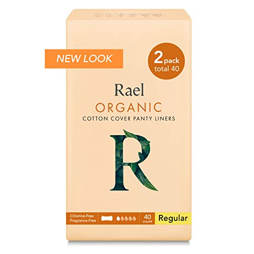 Product Cover Rael Certified Organic Cotton Panty Liners, Regular - 2Pack/40 total - Unscented Pantiliners - Natural Daily Pantyliners (2 Pack) ,6 Inch