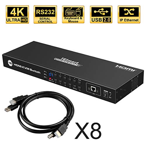 Product Cover TESmart KVM Switch 16 Port HDMI | 4K 30Hz Ultra HD | Enterprise Grade | RS232 | LAN Port | IP Control | Auto Scan | Rackmount [Control PCs, Laptops, Servers w/One Keyboard, Video Monitor, Mouse]