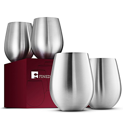 Product Cover Stainless Steel Wine Glasses - Set of 4 Large & Elegant 18 Oz. Premium Grade 18/8 Stainless Steel Red & White Stemless Wine Glasses, Unbreakable, Portable Wine Tumbler, for Outdoor Events, Picnics