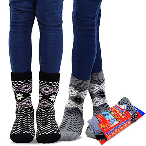 Product Cover TeeHee Super Warm Brushed Thermal Crew Socks 2 Pairs Pack (9-11, Snow Flake GRY/BLK)
