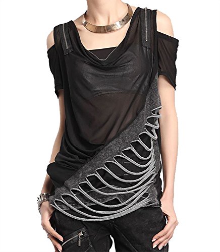 Product Cover TOKYO-T Punk Tshirts for Women Steampunk Shirt Loose Ripped Cut Out Tank Top Black