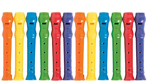 Product Cover Kicko Plastic Recorders - Pack of 12-4 Inches Assorted Colors Plastic Flute Musical Instruments - for Kids, Boys and Girls, Party Favors, Bag Stuffers, Toy, Prize