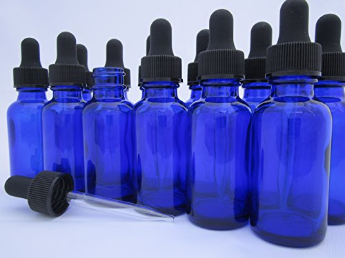 Product Cover DropperStop 1oz Cobalt Blue Glass Dropper Bottles (30mL) with Tapered Glass Droppers - Pack of 12