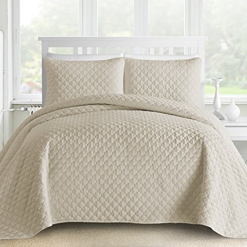 Product Cover Comfy Bedding Oversized and Prewashed Lantern Ogee Quilted Bedspread Coverlet Set, King/Cal King, Beige