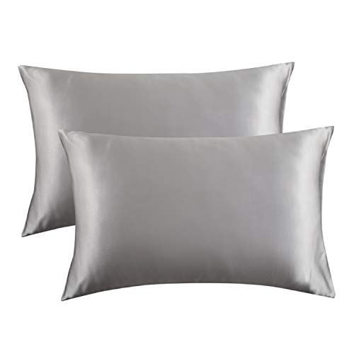 Product Cover Bedsure Satin Pillowcase for Hair and Skin, 2-Pack - Queen Size (20x30 inches) Pillow Cases - Satin Pillow Covers with Envelope Closure, Silver Grey