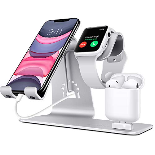 Product Cover Bestand3 in 1 Apple iWatch Stand, Airpods Charger Dock, Phone Desktop Tablet Holder for Airpods, Apple Watch/ iPhone X/8 Plus/8/ 7 Plus/ iPad, Silver(Patenting, Airpods Charging Case NOT Included)