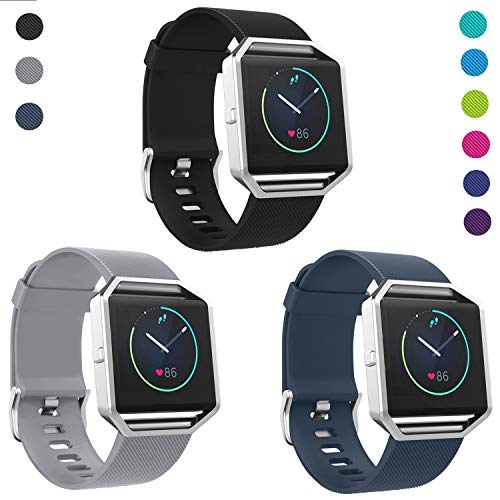 Product Cover SKYLET Compatible with Fitbit Blaze Bands with Frame, 3 Pack Soft Silicone Replacement Sport Wristband with Stainless Steel Frame Compatible with Fitbit Blaze Bracelet Black Men Women