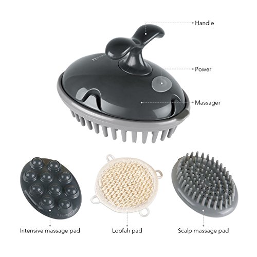 Product Cover MARNUR Scalp Massager Shampoo Brush Electric Massage Battery Operated with Vibration Massage for Head Hair Shoulder Foot Back with 3 Interchangeable Attachments