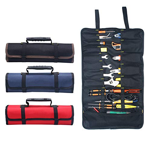 Product Cover Hense Large Wrench Roll Up Tool Roll Pouch Bag Big Tote Carrier Organizer Easy Storage & Portable Best for Craftwork Handymen Repairmen HSZ-15-03, black