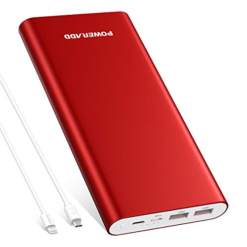 Product Cover POWERADD Pilot 4GS Plus 20000mAh Portable Charger, 8-Pin & Micro Input 3.6A Power Bank for iPhone, iPad, Samsung, LG and More - Red (8-Pin and Micro Cable Included)