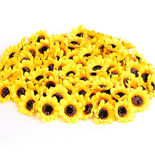 Product Cover KINWELL 100pcs Mini Artificial Silk Yellow Sunflower Heads 1.8