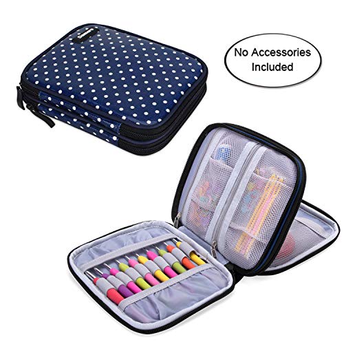 Product Cover Damero Crochet Hook Case, Travel Storage Bag for Various Crochet Needles and Accessories, Lightweight and Compact, Easy to Carry, Medium, Blue Dots (No Accessories Included)