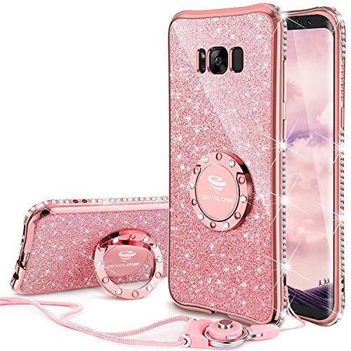 Product Cover OCYCLONE Galaxy S8 Case, Glitter Luxury Cute Phone Case for Women Girls with Kickstand, Bling Diamond Rhinestone Bumper with Ring Stand Compatible with Galaxy S8 Case for Girl Women - Rose Gold