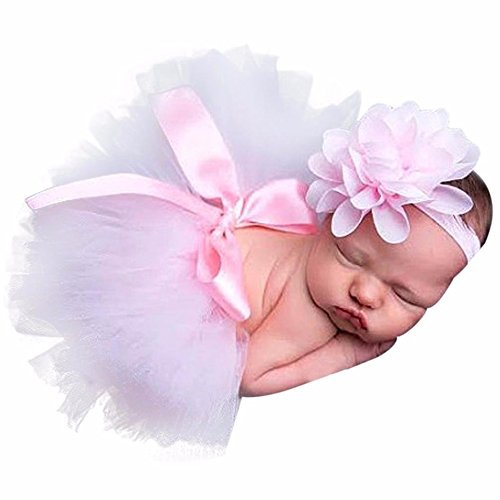 Product Cover BlingKingdom Newborn Baby Girls Photo Photography Prop Tutu Skirt Dress Headband 0-4 Month (Pink)