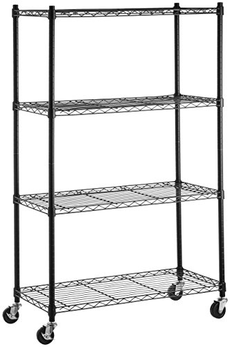 Product Cover AmazonBasics 4-Shelf Shelving Storage Unit on 3'' Wheel Casters, Metal Organizer Wire Rack, Black (36L x 14W x 57.75H)