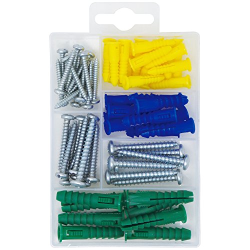 Product Cover T.K.Excellent Plastic Self Drilling Drywall Ribbed Anchors with Phillips Flat Head Self Tapping Screws Assortment Kit,66 Pieces