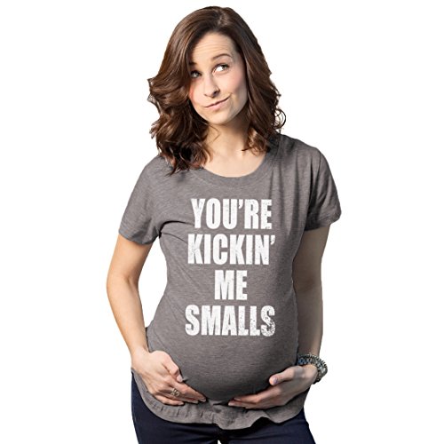 Product Cover Maternity Kickin' Me Smalls Funny T Shirts Pregnancy Shirts to Announce Novelty T Shirt (Dark Heather Grey) - M