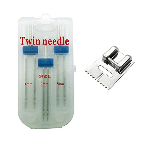 Product Cover FF Elaine 3 Pcs Twin Stretch Machine Needle Double Twin Needles Pins (3 Size Mixed 2.0/90 3.0/90 4.0/90) and 9 Groove Pintuck Presser Foot Sewing Machine Accessories