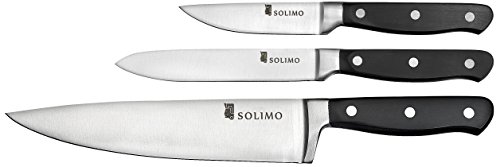 Product Cover Amazon Brand - Solimo Premium High-Carbon Stainless Steel Kitchen Knife Set, 3-Pieces, Silver