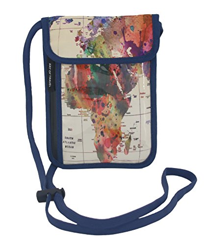 Product Cover RFID Safe Hidden Travel Passport Neck Wallet by ART OF TRAVEL - A Partnership with Artists Around the World - Mark Ashkenazi - World Map