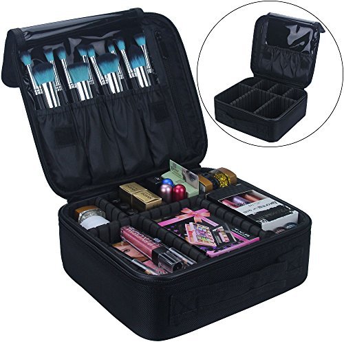 Product Cover Travelmall Travel Makeup Train Case Portable Artist Storage Bag 10.3 Inch with Adjustable Dividers (Black)