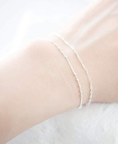 Product Cover Sterling Silver Set of Two Dainty Chain Bracelets