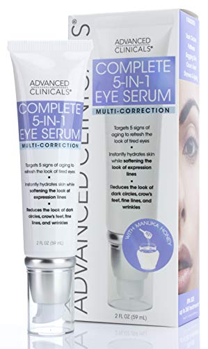Product Cover Advanced Clinicals 5-in-1 Multi Correction Anti-Aging Eye Serum w/Retinol, Collagen, Vitamin C, Manuka Honey. For dark circles, wrinkles, crow's feet, fine lines. Large 2oz (2oz)