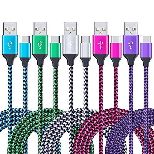 Product Cover Samsung Galaxy Note 8 Fast Charger Cable, CIQILY 5-Pack 6FT Long Braided Quick Charging Cord, USB Type C Charger Cable for Samsung Galaxy S8/S8+, LG G5/G6/V20/V30, Nexus 5x/6p, Nintendo Switch &More