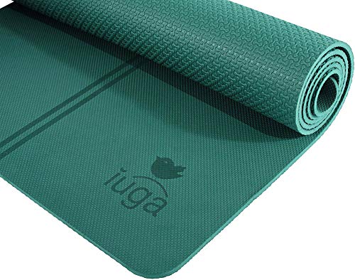 Product Cover IUGA Eco Friendly Yoga Mat with Alignment Lines, Free Carry Strap, Non Slip TPE Yoga Mat for All Types of Yoga, Extra Large Exercise and Fitness Mat Size 72