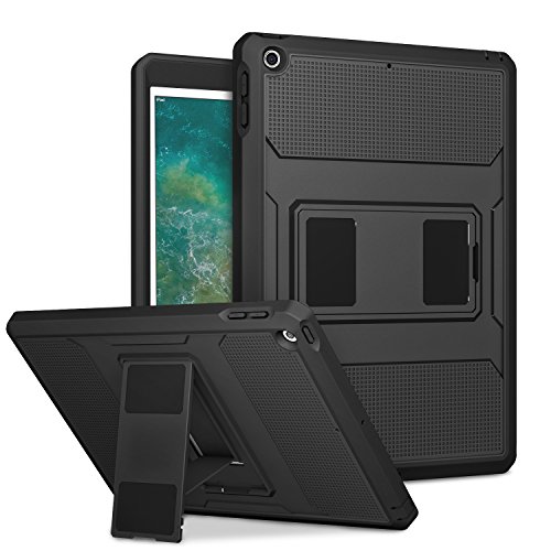 Product Cover MoKo Case Fit 2018/2017 iPad 9.7 6th/5th Generation - [Heavy Duty] Shockproof Full Body Rugged Hybrid Cover with Built-in Screen Protector Compatible with Apple iPad 9.7 Inch 2018/2017, Black