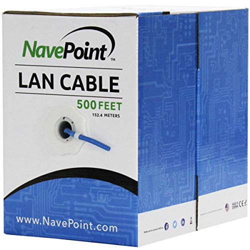 Product Cover NavePoint CAT5e (CCA), 500ft, Blue, Solid Bulk Ethernet Cable, 24AWG 4 Pair, Unshielded Twisted Pair (UTP)