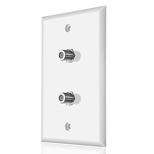 Product Cover Dual Coaxial F Connector Wall Plate, White for Cable TV & Satellite