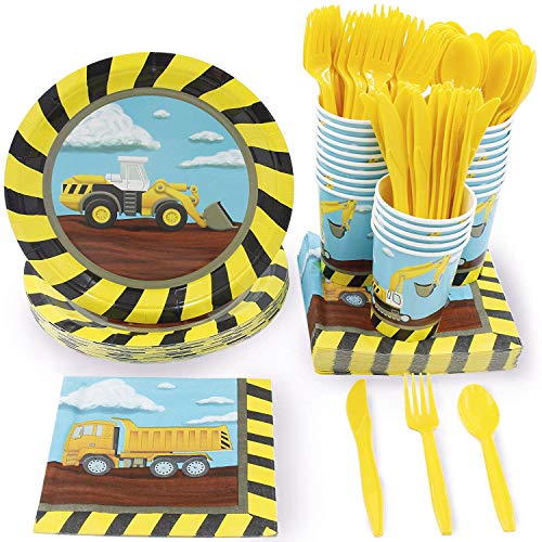 Product Cover Juvale Kids Construction Birthday Party Supplies - Serves 24 - Includes Plates, Knives, Spoons, Forks, Cups and Napkins