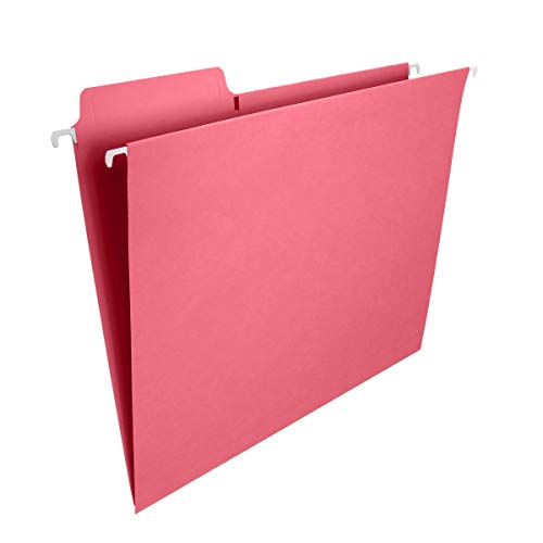 Product Cover Smead FasTab Hanging File Folder, 1/3-Cut Built-in Tab, Letter Size, Dark Pink, 9 per Pack (64014)