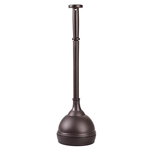 Product Cover mDesign Plastic Bathroom Toilet Bowl Plunger Set with Lift & Lock Cover, Compact Discreet Freestanding Storage Caddy with Base, Sleek Modern Design - Heavy Duty - Bronze